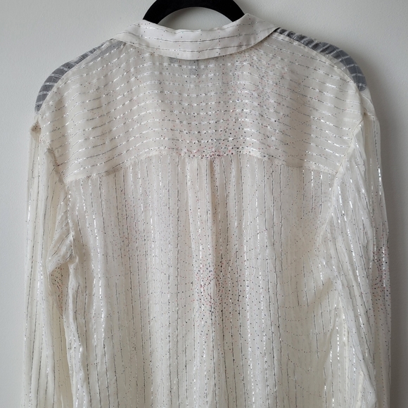 JUICY Couture Silk Button Down Shirt Sheer w Metallic Fiber Pinstripes XS - Picture 7 of 13